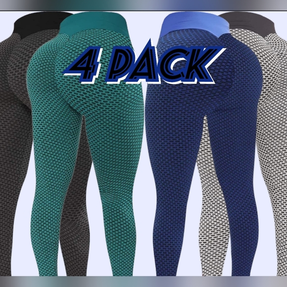4 Pack Set Comfortable Lady's Slimming Fit Leggings Bubble Butt Fitness - Picture 1 of 6